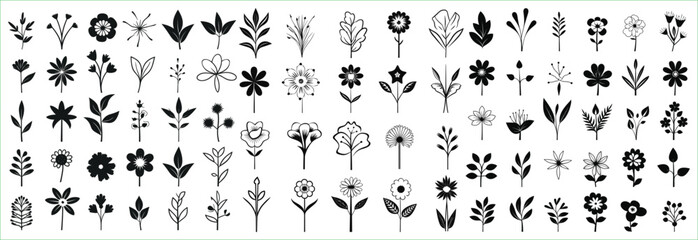 Flower icon set silhouettes, Abstract flower icon