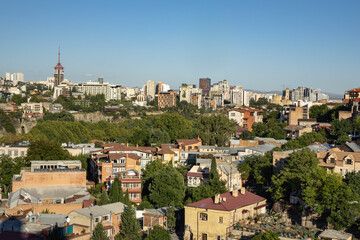 Fototapeta na wymiar Picturesque panoramic aerial view of Tbilisi old town. TBILISI, GEORGIA.