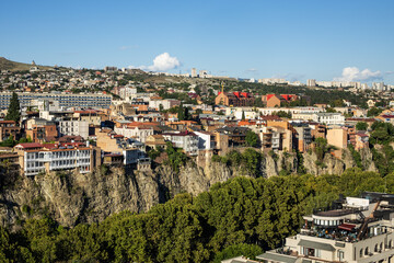 Naklejka premium Picturesque panoramic aerial view of Tbilisi old town. TBILISI, GEORGIA.