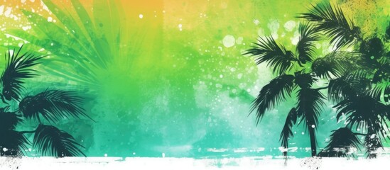 The retro summer art design featured a vibrant watercolor background with a creative blend of green neon colors grunge texture and a brush stroke pattern - obrazy, fototapety, plakaty