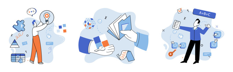 Logical thinking. Vector illustration. Thought, like river flowing calmly, is foundation logical thinking It forms basis for introspection and contemplation, allowing us to examine ideas and concepts