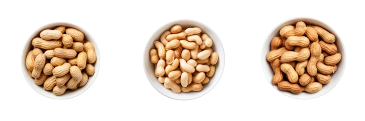 Foto op Aluminium Set of Peanut on white bowl, top view isolated on transparent or white background © MaxSimplify