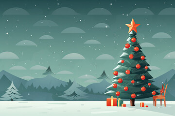 Animated Christmas Tree in a Serene Snowscape card banner - obrazy, fototapety, plakaty