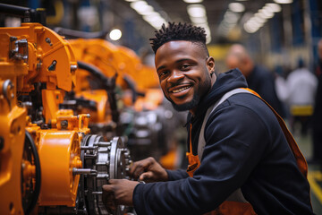 Fototapeta na wymiar Engineering technicians use hand tools to perform regular maintenance by inspecting, testing, repairing machinery and engines to ensure they stay in standard condition. Identifying any malfunctions
