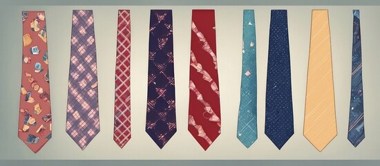 row od different mal neckties isolated on white