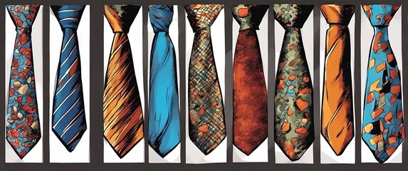 row od different mal neckties isolated on white