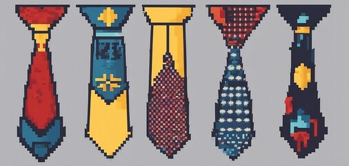 row od different mal neckties isolated on white