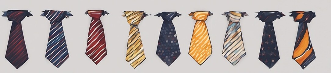 row od different mal neckties isolated on white