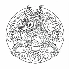 Chinese Dragon New Year for coloring page. AI Generated.