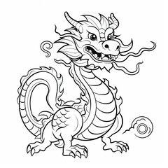 Chinese Dragon New Year for coloring page. AI Generated.