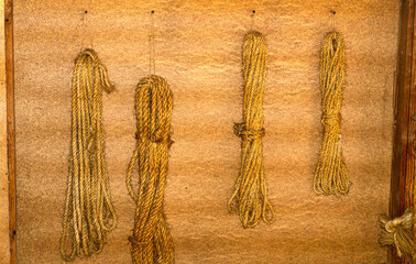 Samples of hand-woven ropes using ancient technology.