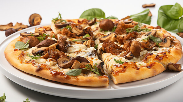 pizza with mushrooms HD 8K wallpaper Stock Photographic Image