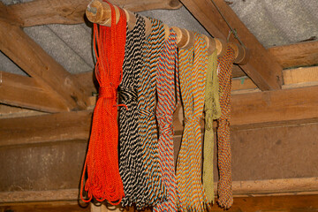 Samples of hand-woven ropes using ancient technology.