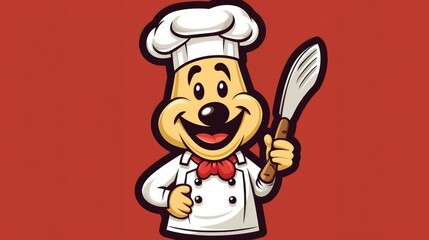 Cheerful mascot chef with a friendly smile, holding a spatula. Perfect for restaurant ads and summer events