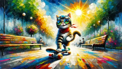 Tuinposter cat with skateboard © haru