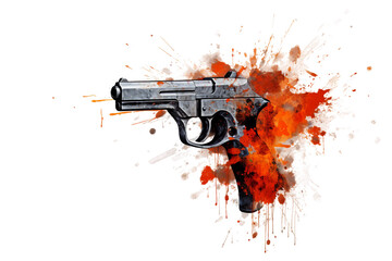 Gun in Red Splash Isolated on a Transparent Background - obrazy, fototapety, plakaty
