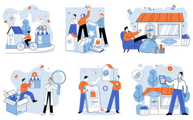 Shop owner. Vector illustration. Enterprises engage in commercial activities to generate revenue and expand their reach Professionalism is crucial in establishing credibility and maintaining customer