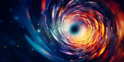 Black hole attracting light like a spiraling vortex, kaleidoscopic abstract background with copy space - obrazy, fototapety, plakaty