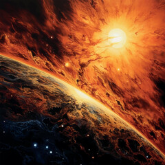 Illustration of close up of the sun in space very vibrant and detailed