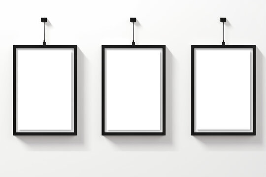 Realistic black frames for paintings or photographs with blank transparent space