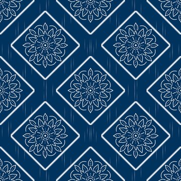
Ikat seamless pattern ethnic oriental traditional background used color blue and white design for carpet,curtain,clothing, wrapping paper,wallpaper,texture,textiles,tile,fabric , batik.