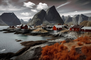 Picturesque Coastal Village: A Glimpse of Norway s Stunning Fjord Landscape, ai generative