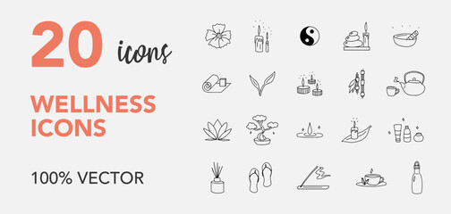 Wellness and zen vectors icon, thin line web icon set, vector illustration