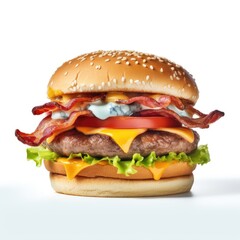 Cheeseburger with bacon and cheese isolated on a white background