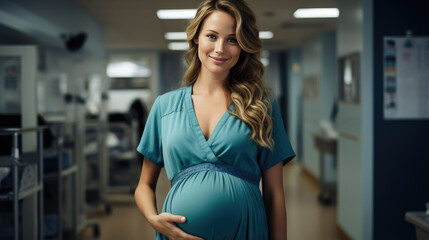 A pregnant woman in the hospital. - obrazy, fototapety, plakaty