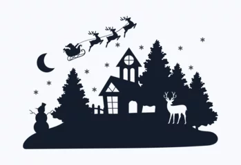 Crédence de cuisine en verre imprimé Blanche Merry Christmas silhouette night scene landscape