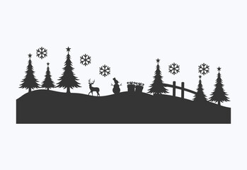 Merry Christmas silhouette night scene landscape