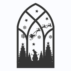 Merry Christmas silhouette night scene landscape