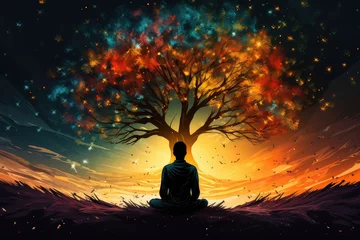 Poster Medytacja pod kolorowym drzewem życia.  © Bear Boy 