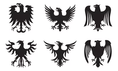 Deurstickers Collection of heraldic eagle logos. Ancient bird badge symbol silhouette © Ancala