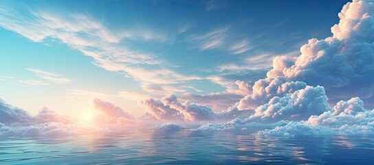 Pastelowe chmury nad wodą w stylu anime.  - obrazy, fototapety, plakaty
