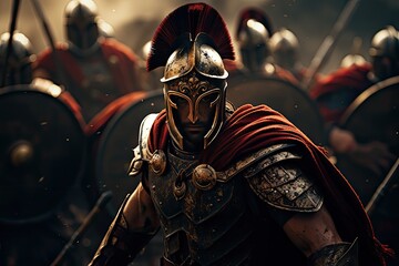 Spartański wojownik w pełnej zbroi.  - obrazy, fototapety, plakaty