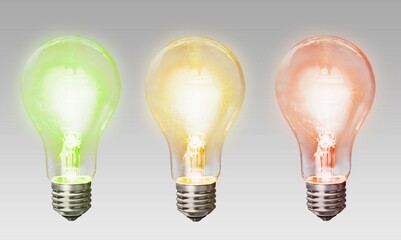 Set of three colored light bulbs