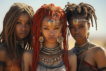 Piękne afrykańskie kobiety w ozdobach plemiennych. 