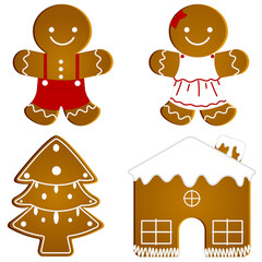 Christmas Gingerbread Cookies: Gingerbread Man, Gingerbread Woman, Gingerbread Christmas Tree, and Gingerbread House