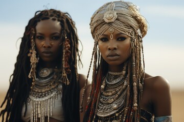 Piękne afrykańskie kobiety w ozdobach plemiennych.  - obrazy, fototapety, plakaty