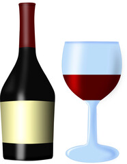 A wine bottle with a crystal wine glass, celebration, vector illustration