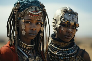 Piękne afrykańskie kobiety w ozdobach plemiennych.  - obrazy, fototapety, plakaty