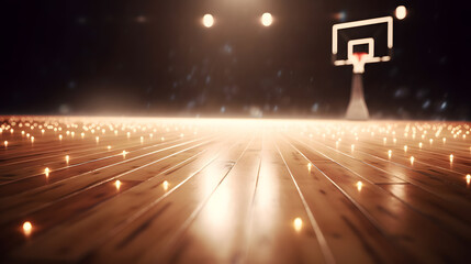 Banner sports tournament Basketball, dark background with red sun light and sparks, copy space