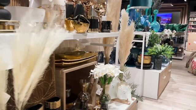 Home decor retail shop and sustainable product and brand concept. Eco-friendly luxury collection of homeware, furnishing and interior design decoration products in mass market shopping mall store