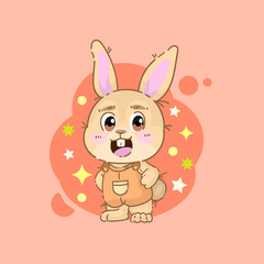 vector hand drawn farm rabbit mascot with happy face illustration