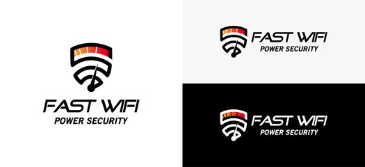 Internet speed logo design with wifi digital shield symbol template