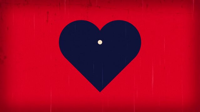 Animation of various symbols in grungy retro style. Heart, peace and Yin Yang symbol.