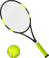 Tennis racket and ball isolated on white background
