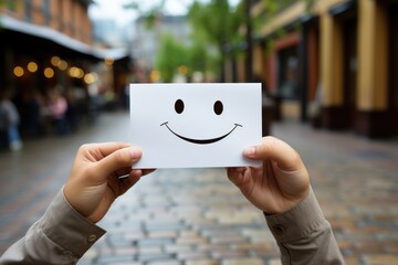person holding a card with smile