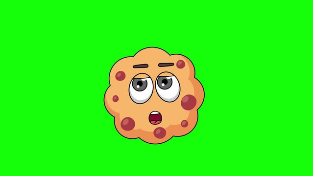 chocolate chip cookie cartoon facing with rolling eye, emoji emoticon animation
